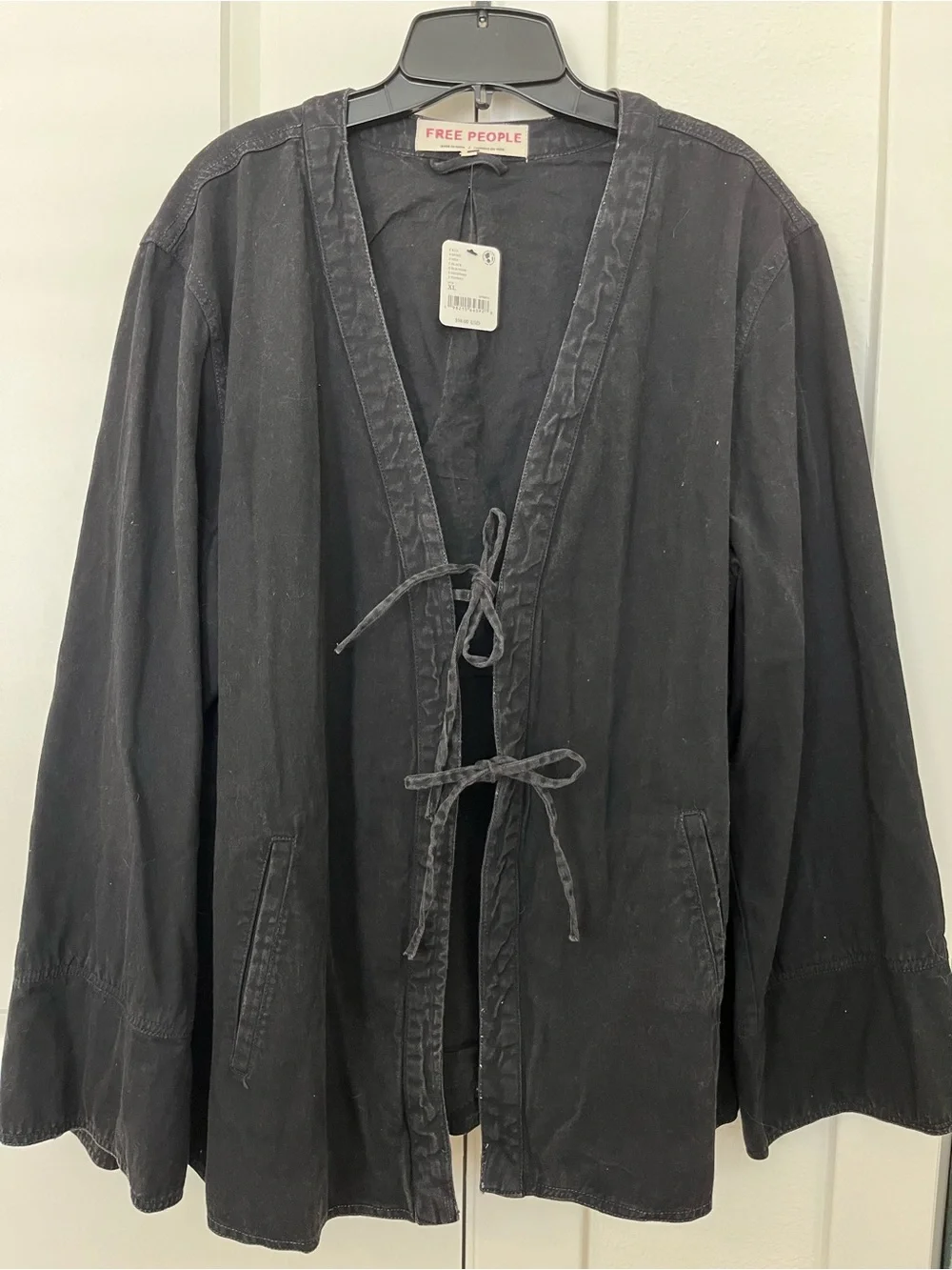 Free People Black Lightweight Tie-Front Shirt Jacket